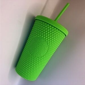 Starbucks 🍀 Studded Bright Neon Green Wide Top 6.5” Tumbler, Excellent Cond!